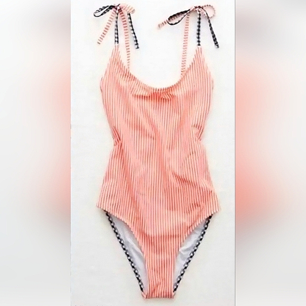 Aerie Red White & Blue Stripe/Gingham Cheeky One-Piece Swimsuit | Sz Medium